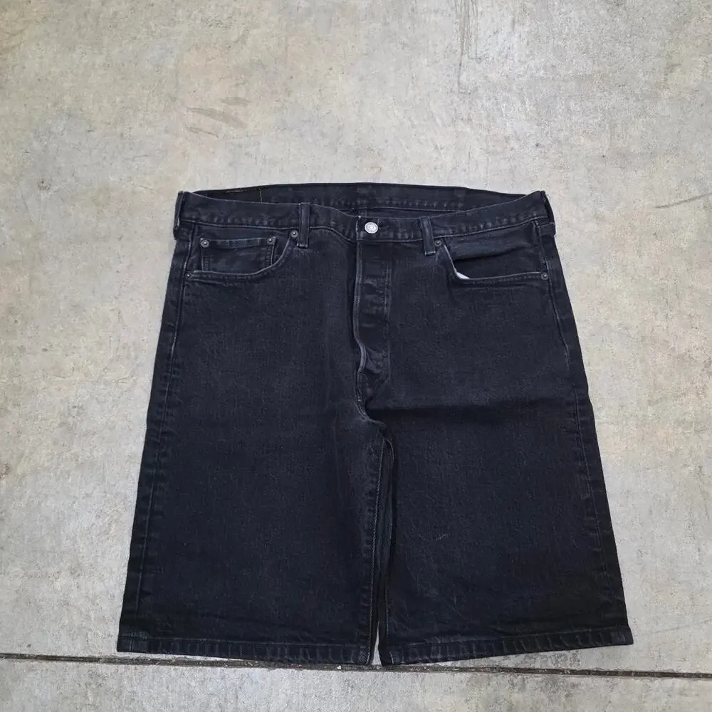 Baggy Y2K Black Levi 501 Button Fly Jorts  (38